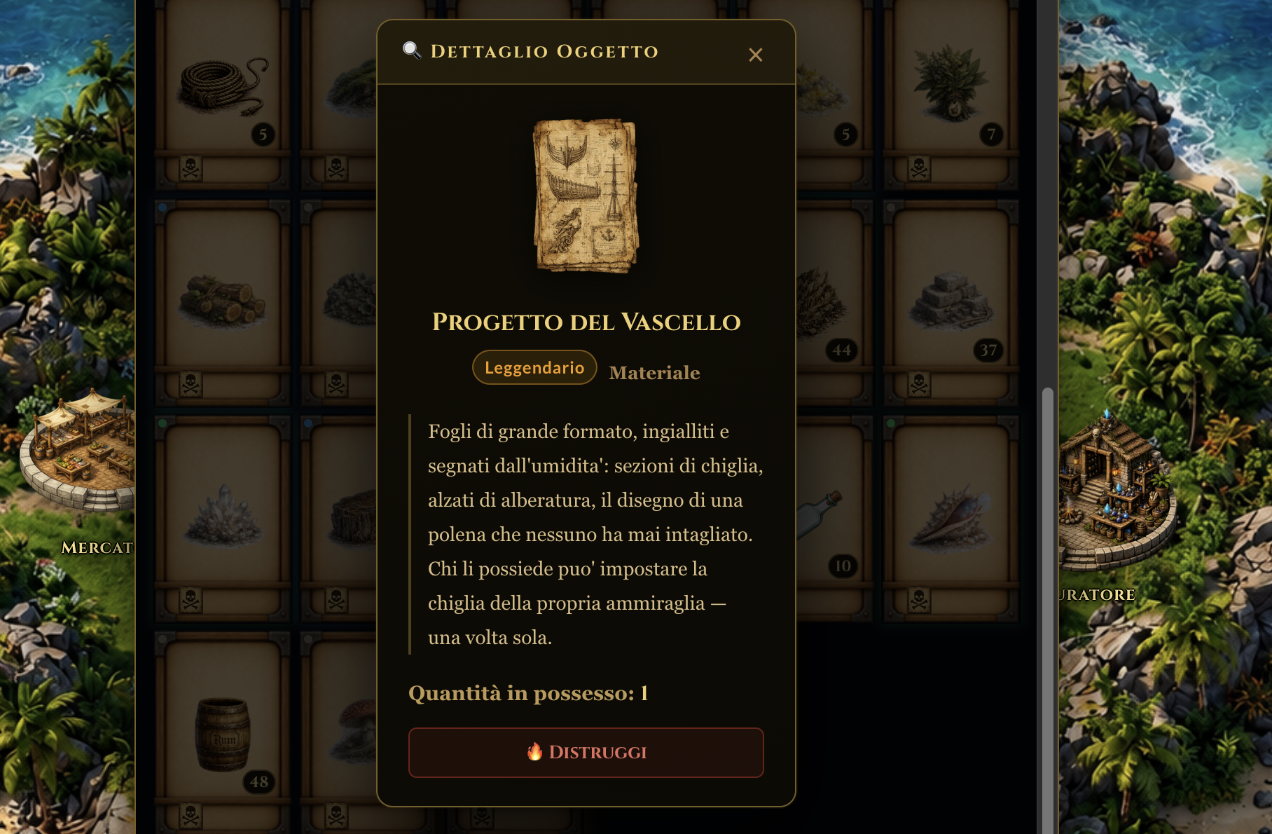 L'item Progetto del Vascello ottenuto dal Reliquiario del Maestro d'Ascia