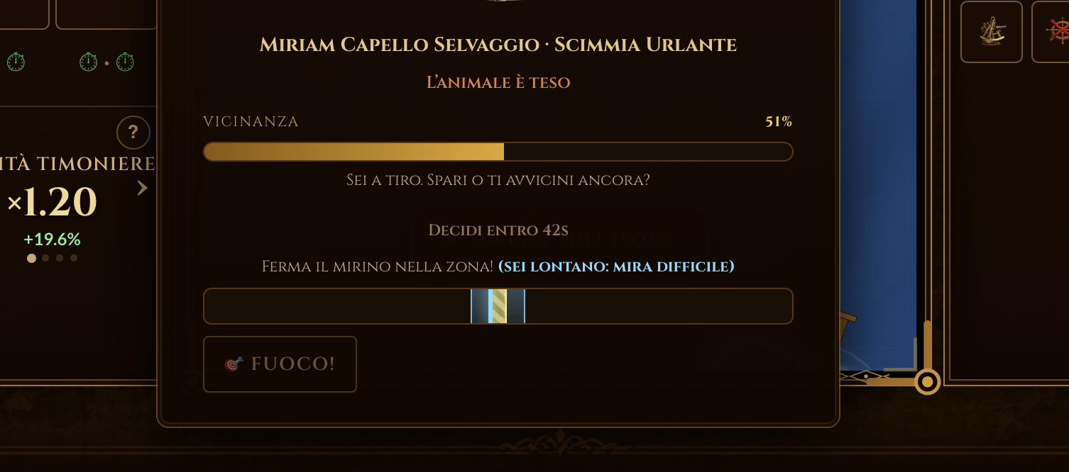 Il minigioco di mira al momento dello sparo